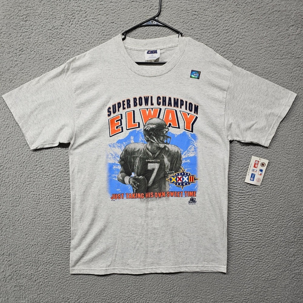 Vintage 1998 NFL John Elway CSA Shirt Mens Large Gray Super Bowl Champion